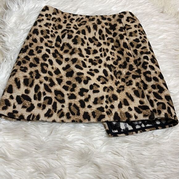 H&M Skirt womens Sz 2 Mini textured leopard print Faux Wrap Zipper Asymmetrical - Picture 8 of 11
